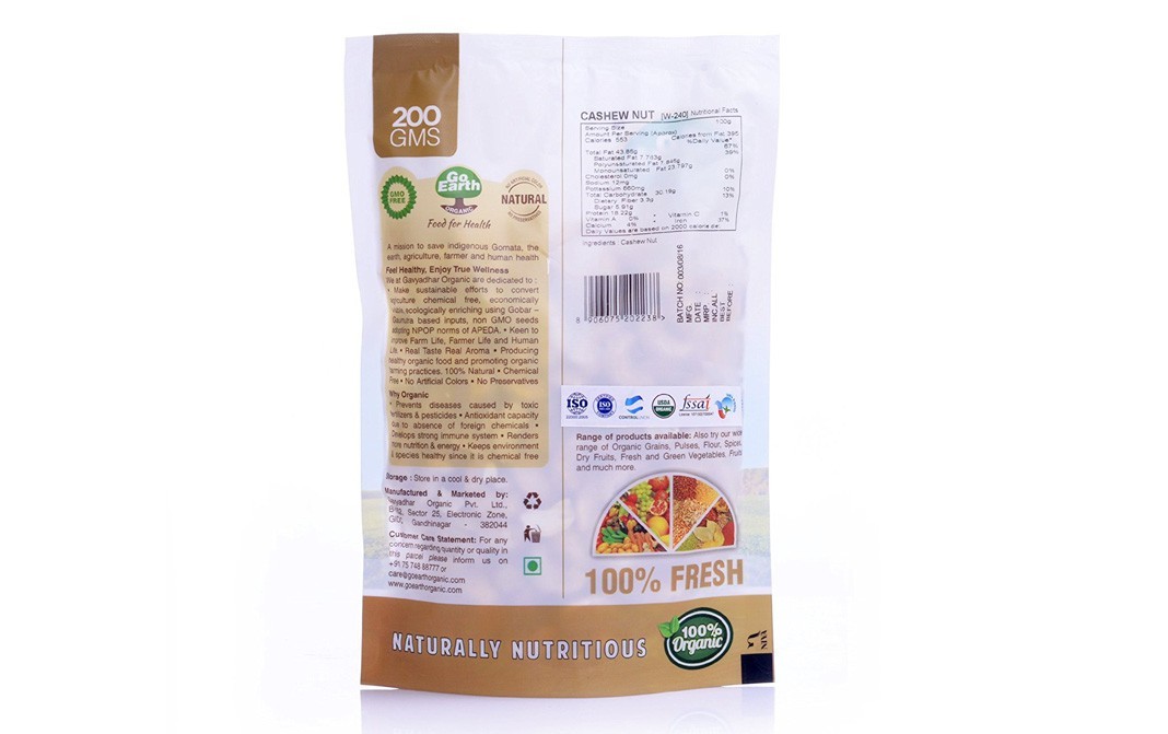 Go Earth Organic Cashew Nut (W240)    Pack  200 grams